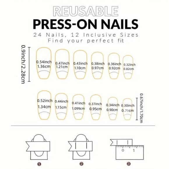 New 24pc Pink Glitter & Gold Lined False Glossy Mid-Length Nails - Picture 6 of 7